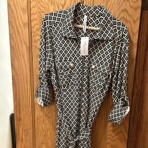NY Collection Monochrome Geometric Pattern Dress